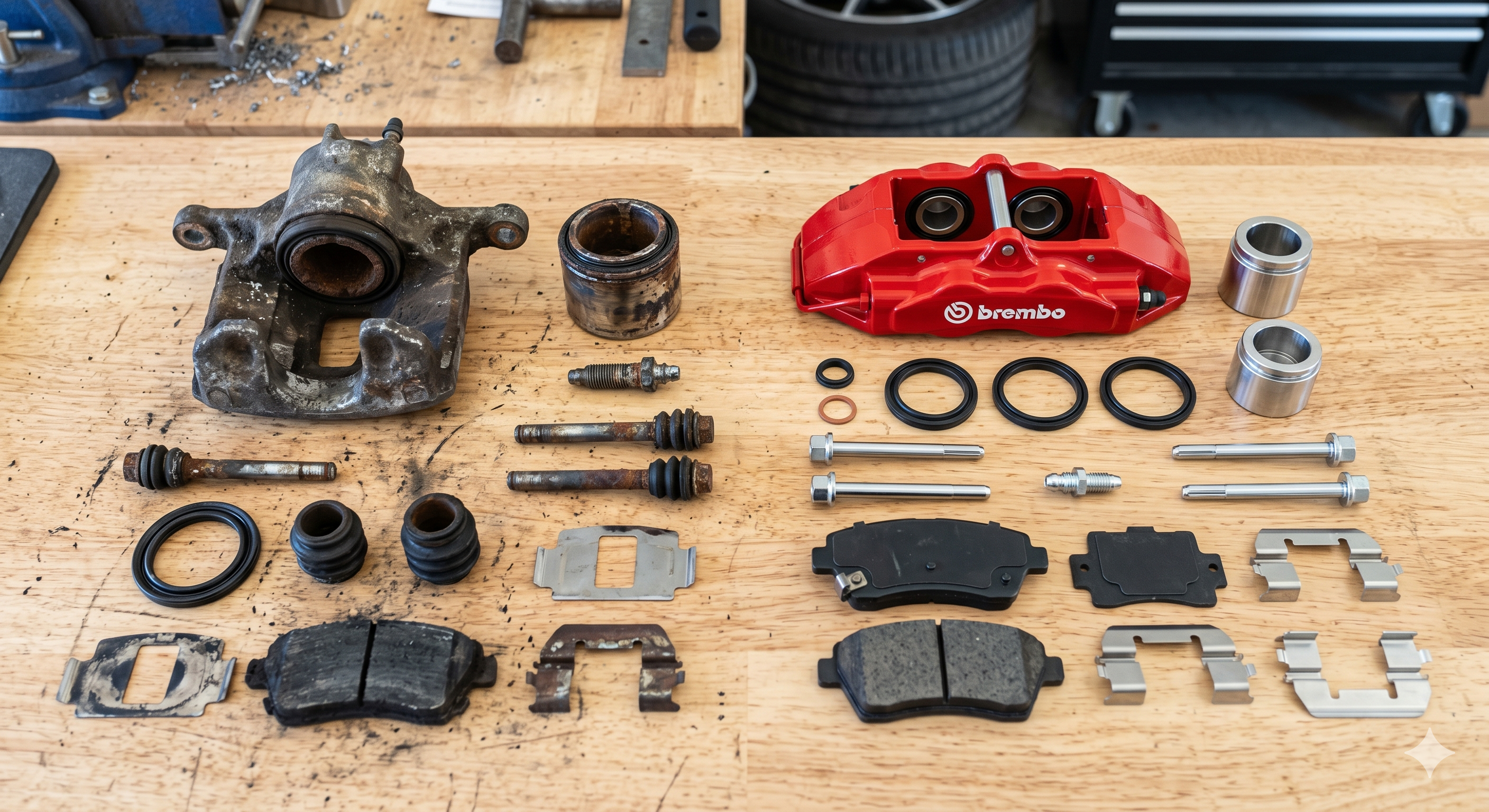 Old caliper vs new Brembo comparison